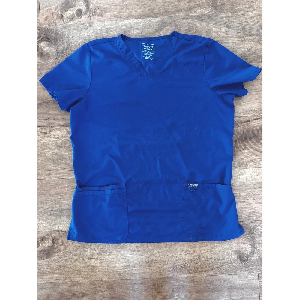 Cherokee Workwear Revolution‎ Royal Blue V-Neck Scrub Top Womens Large L WW620